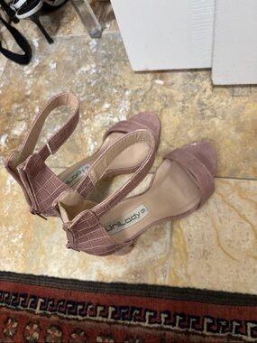 Blush Pink Croc-Embossed Ankle Strap Heels